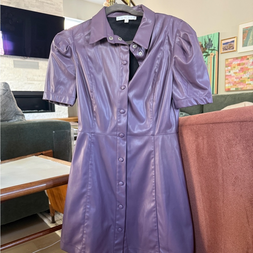 Karlie Lavender Faux Leather Mini Dress
